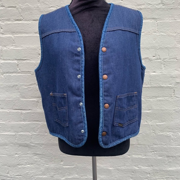 VTG Roebucks Denim Vest w/ Sherpa lining Sz L - Picture 2 of 8